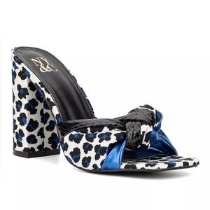 NY & Co Anthi Leopard Print Satin Metallic Heel Sandals Size 9 NEW